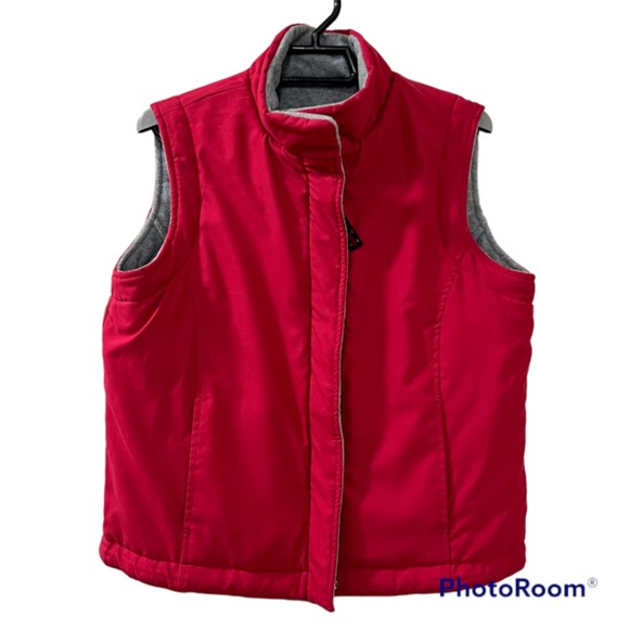TOMMY HILFIGER Reversible Fleece Winter Vest Gray Pink Vest Pockets Size Medium - Picture 3 of 12
